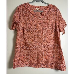 Tablots Woman 1X Orange Blue Dot Cold Shoulder Cotton V Neck Shirt